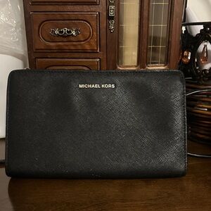 Michael Kors Black Saffiano Leather Zip-Around Wallet